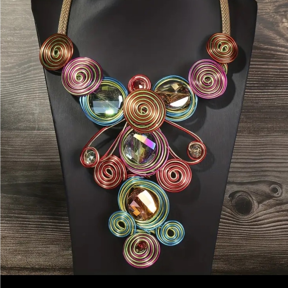 Multi Color Bib Statement Necklace